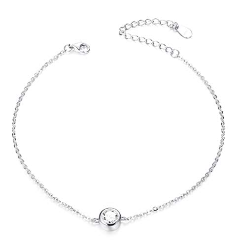 Besteel 925 Plata Pulsera Tobillera Mujer Charm Tobillera Ajustable Solitario Zirconia Cúbica Pulsera Tobillera Verano