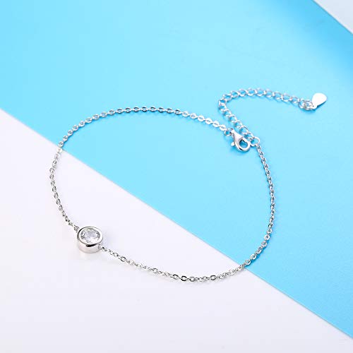 Besteel 925 Plata Pulsera Tobillera Mujer Charm Tobillera Ajustable Solitario Zirconia Cúbica Pulsera Tobillera Verano