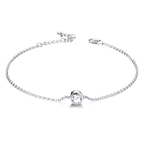 Besteel 925 Plata Pulsera Tobillera Mujer Charm Tobillera Ajustable Solitario Zirconia Cúbica Pulsera Tobillera Verano