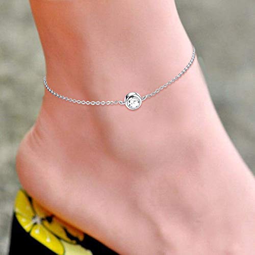 Besteel 925 Plata Pulsera Tobillera Mujer Charm Tobillera Ajustable Solitario Zirconia Cúbica Pulsera Tobillera Verano