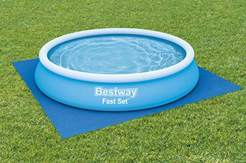 BESTWAY 58002 - Tapiz de Suelo Protector 396x396 cm para Piscina Redonda con Diámetro 366 cm de PVC Resistente Cuadrado Color Azul Fácil de Instalar y Almacenar