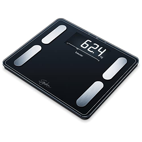 Beurer BF 410 black Báscula diagnóstica Signature Line, análisis corporal preciso para hasta 10 personas, con pantalla LCD inversa extra grande, capacidad de carga de hasta 200 kg