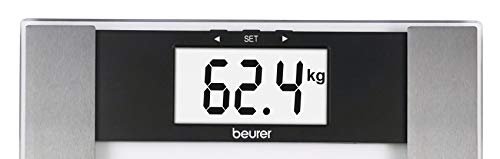 Beurer BG17 - Báscula de baño digital diagnóstica de cristal, pantalla LCD extragrande (40 mm), indicador gra sa y agua corporal, masa osea y muscular, vidrio de seguridad, 10 memorías, max 150 kg