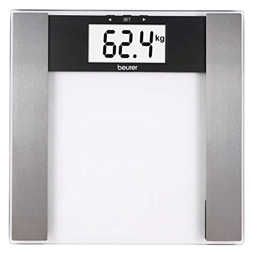 Beurer BG17 - Báscula de baño digital diagnóstica de cristal, pantalla LCD extragrande (40 mm), indicador gra sa y agua corporal, masa osea y muscular, vidrio de seguridad, 10 memorías, max 150 kg