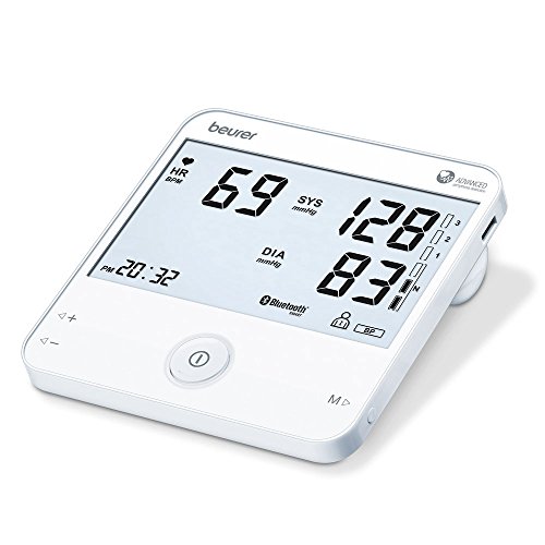 Beurer BM95 Tensiómetro de Brazo con Función ECG Bluetooth, App Cardio Expert, Gran Pantalla LCD XXL, Diseño Ultra Plano Color Blanco