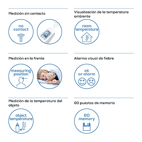 Beurer FT 90 Termómetro clínico, digital por infrarrojos sin contacto, para una fácil medición en la frente para adultos, niños y bebés, pantalla digital, con batería