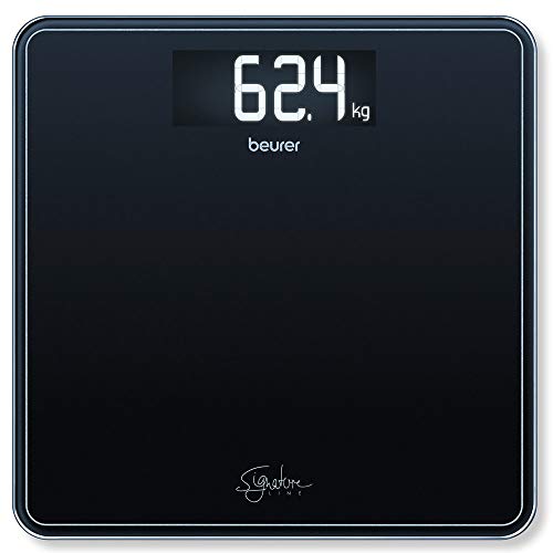 Beurer GS400 Blanca Báscula Digital De Vidrio, Vidrio Seguridad 8Mm, 200Kg /100 g, Pantalla LCD Retroiluminada Grandes Dígitos 3.9 cm, Apagado Automático, Color Negro