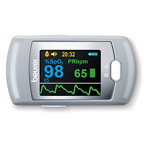 Beurer PO 80 Pulsioxímetro, medición de la saturación de oxígeno (SpO₂) y de la frecuencia cardíaca (pulso), registro continuo de 24h, software "beurer SpO₂ Assistant", función de alarma