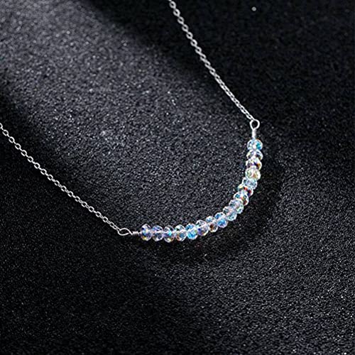 BEWITCHYU S925 Collar de Plata, Mujer Sinfonía Cristal Sintético Sonrisa Curvada Joyas para el CuelloPlata 925, 11 cuentas