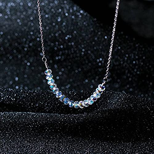 BEWITCHYU S925 Collar de Plata, Mujer Sinfonía Cristal Sintético Sonrisa Curvada Joyas para el CuelloPlata 925, 11 cuentas