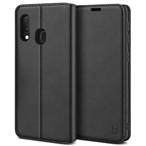 BEZ Funda Samsung A20e, Carcasa Compatible para Samsung Galaxy A20e Libro de Cuero con Tapa y Cartera, Cover Protectora con Ranura para Tarjetas y Billetera, Cierre Magnético, Negro