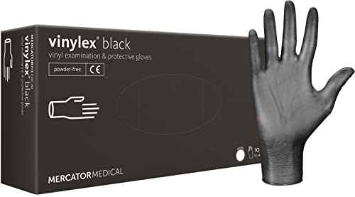 <b>Guantes de vinilo VINYLEX BLACK, Tamaño: S - 100 unidades, guantes desechables, guantes protectores simples, sin talco, guantes desechables negros, sin látex</b>