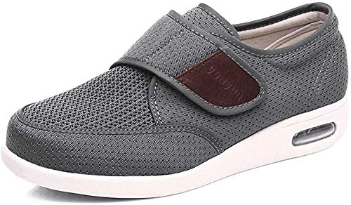 B/H Zapatillas para DiabéTicos con Espuma,Zapatos de Hombre Ajustables de Gran tamaño, Zapatos de pie Transpirables Antideslizantes para Personas de Mediana Edad y Personas Mayores-Gris_42,Zapatos D