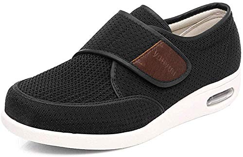 B/H Zapatillas para DiabéTicos con Espuma,Zapatos de Hombre Ajustables de Gran tamaño, Zapatos de pie Transpirables Antideslizantes para Personas de Mediana Edad y Personas Mayores-Negro_42,Zapatos