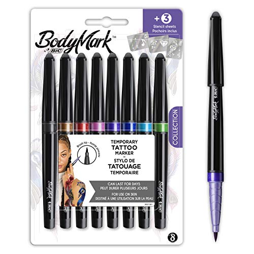 BIC BodyMark , Marcadores y Plantillas Tatuajes Temporales , Óptimo para Bodypaint , Multicolor, Paquete de 11 Unidades