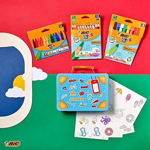 BIC Kids Memory Game Estuche Viaje: Lápices, Ceras, Rotuladores, Juego de Memoria 32 Piezas - Caja de 64