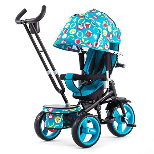 Bicicleta triciclo para bebés, frenos dobles multifunción para niños con asiento giratorio bidireccional, bicicleta de tres ruedas al aire libre para bebés, azul, 102 * 108 * 52 cm s para niños de 1