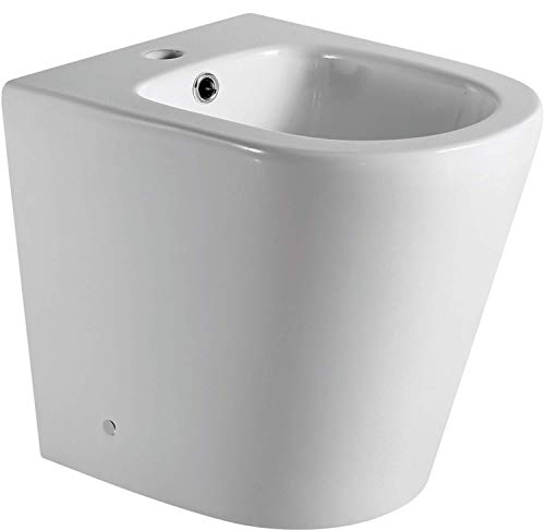 Bidet a Suelo de Baño Moderno - Cerámico Blanco a Juego con inodoro Redondo -Sin tapa y Fácil Limpieza (Bidet)