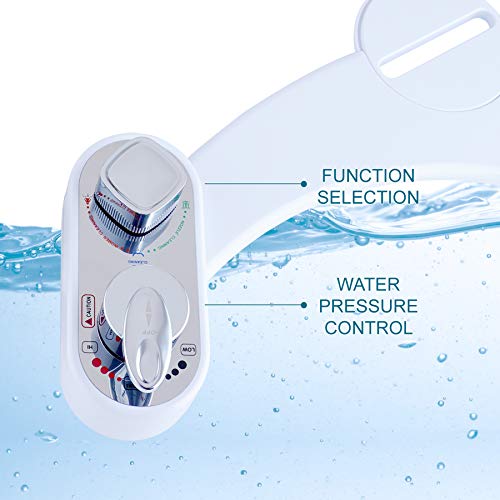 Bidet Toilet Seat Attachment, Hot&Cold Sprayer Bidet Non-Electric Mechanical, Self-Cleaning Dual Nozzle, Fresh Water Spray Bidet for Toilet with Adjustable Water Pressure/Temperature Switch