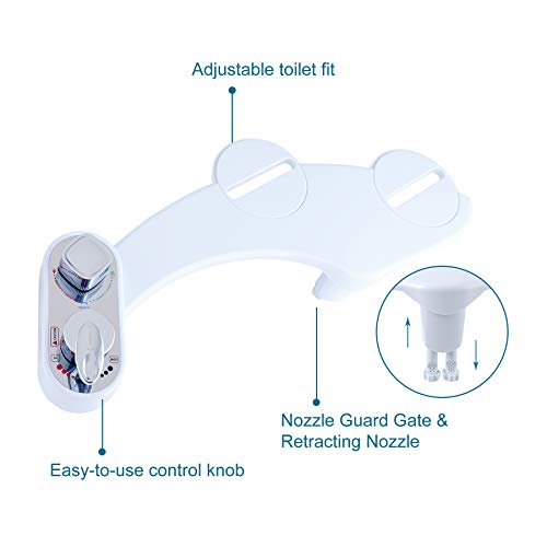 Bidet Toilet Seat Attachment, Hot&Cold Sprayer Bidet Non-Electric Mechanical, Self-Cleaning Dual Nozzle, Fresh Water Spray Bidet for Toilet with Adjustable Water Pressure/Temperature Switch