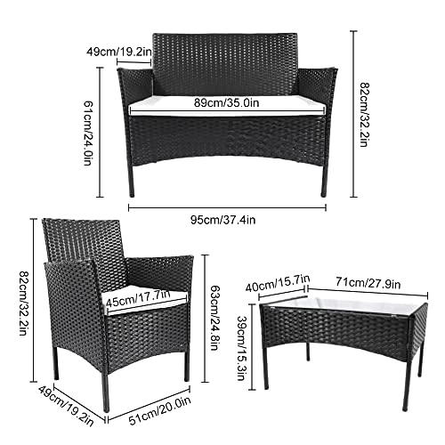 bigzzia. Juego de muebles de jardín de ratán, 4 piezas, muebles de mimbre para patio, 2 sillones, 1 sofá de dos lugares y 1 mesa