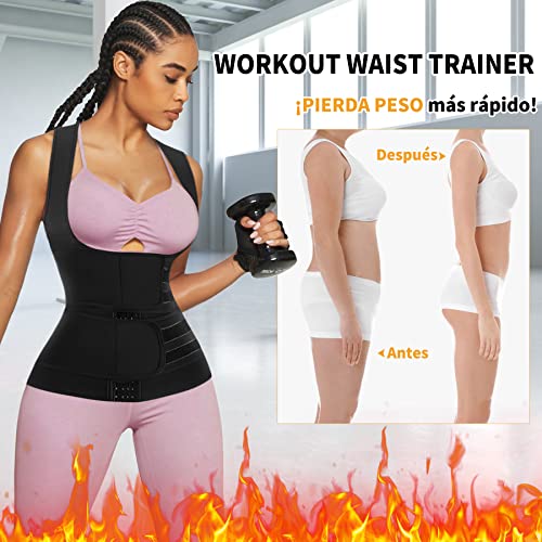 Bingrong Fajas Reductoras Abdomen Mujer para Sudar Fajas Lumbares Deportivas Sauna Chaleco Neopreno Comprecion de Doble Ajuste para Adelgazante Sudoración para Deporte Fitness (Negro, L)