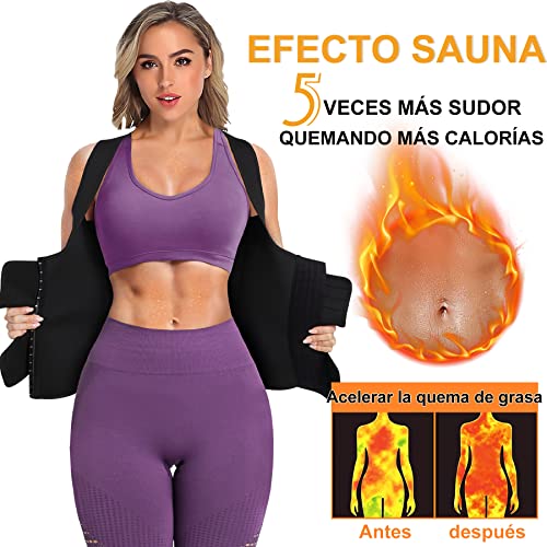 Bingrong Fajas Reductoras Abdomen Mujer para Sudar Fajas Lumbares Deportivas Sauna Chaleco Neopreno Comprecion de Doble Ajuste para Adelgazante Sudoración para Deporte Fitness (Negro, L)