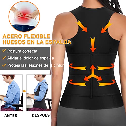 Bingrong Fajas Reductoras Abdomen Mujer para Sudar Fajas Lumbares Deportivas Sauna Chaleco Neopreno Comprecion de Doble Ajuste para Adelgazante Sudoración para Deporte Fitness (Negro, L)