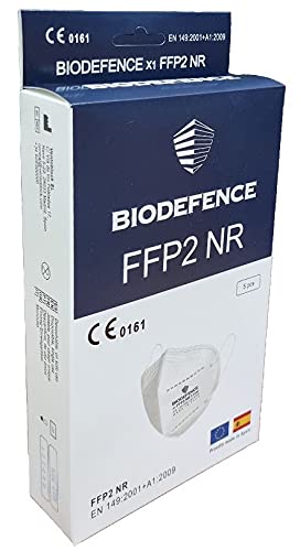 BIODEFENCE Mascarilla FFP2 Española Fabricada y Homologada en España Con Certificación CE 0161 Caja de 5 unidades embolsadas individualmente en bolsa de PE