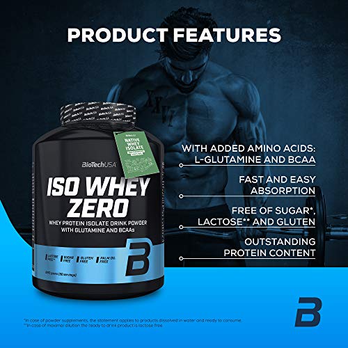 BioTechUSA Iso Whey ZERO, Lactose, Gluten, Sugar FREE, Whey Protein Isolate, 2.27 kg, Fresa