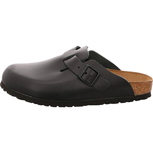 Birkenstock Boston, Zuecos de piel natural Unisex, Negro, 38 EU