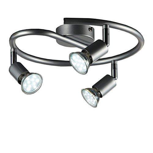 B.K.Licht - Lámpara de techo con 3 focos LED GU10, focos ajustables y giratorios para interiores, de luz blanca cálida , 3W y 250 lúmenes, 3000K, forma de anillo, color titanio, forma de anillo, espiral