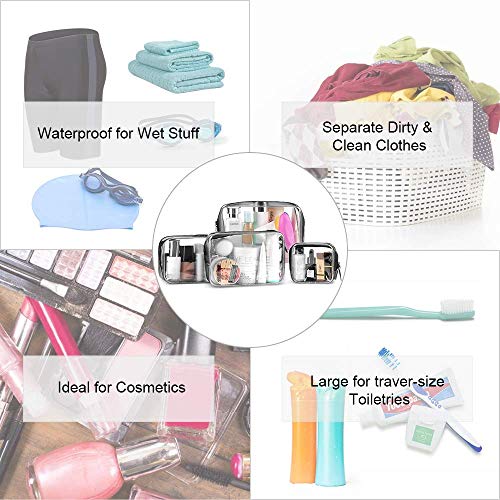 Bkrdty Neceser Transparente 4 Piezas Bolsa de Aseo Portátil de PVC de Impermeable con Cremallera para Hombres y Mujeres para Vacaciones Baño y Organización.