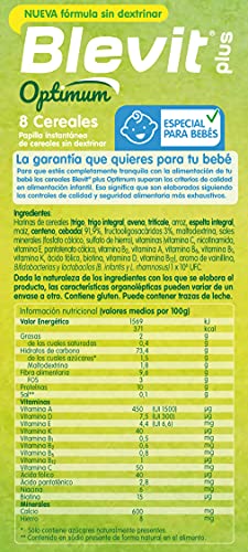 Blevit Plus Optimum 8 Cereales - Papilla de Cereales para Bebé con 50% de Cereales Integrales - Únicas Papillas para Bebé Sin Dextrinar - Desde los 6 meses - 400g