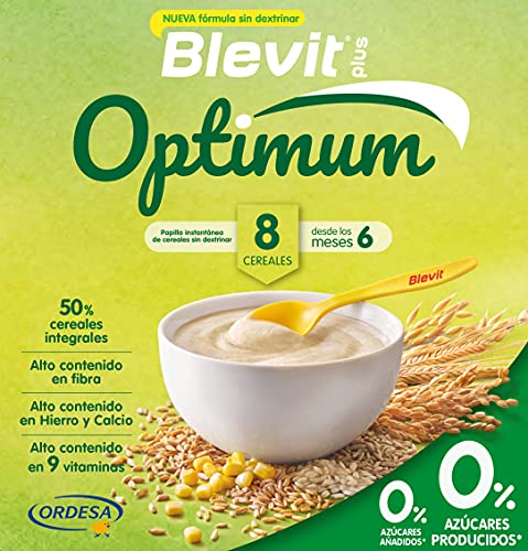 Blevit Plus Optimum 8 Cereales - Papilla de Cereales para Bebé con 50% de Cereales Integrales - Únicas Papillas para Bebé Sin Dextrinar - Desde los 6 meses - 400g