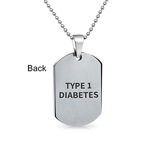 Bling Jewelry Tipo 2 Diabetes Identificación Médico Alerta ID Perro Etiqueta Colgante Collar para Hombres Acero Inoxidable Medio Personalizado Grabado