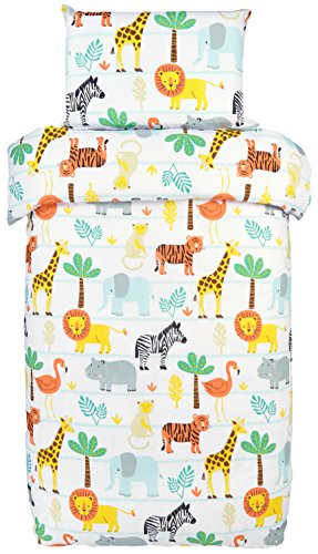 Bloomsbury Mill - Juego de Cama para niño - Funda nórdica y Funda de Almohada 120cm x 150cm -Aventura en el Safari - Animales de la Selva