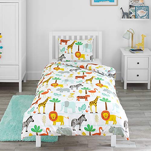 Bloomsbury Mill - Juego de Cama para niño - Funda nórdica y Funda de Almohada 120cm x 150cm -Aventura en el Safari - Animales de la Selva