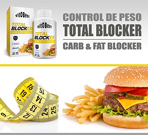 Bloqueador de Grasas y Carbohidratos TOTAL BLOCKER 90 Caps. - Producto de Calidad Optima y Quemagrasas Potente para Adelgazar - Vitobest