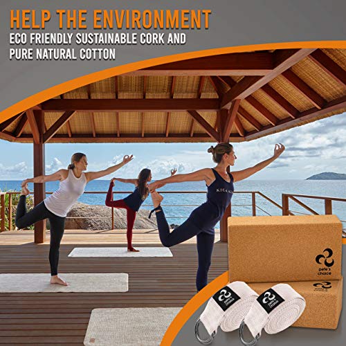 Bloques de Corcho y Correas de Yoga - Corcho Natural I 2 Bloques de Corcho y 2 Cinturon de Yoga | Cork Yoga Block firmes y sólidos I Eco Friendly I Yoga en casa