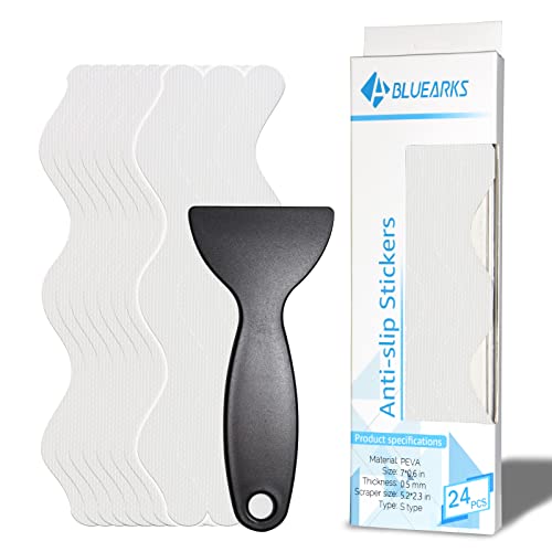 Bluearks Kit de Pegatinas Antideslizantes, Tiras de Seguridad Antideslizantes para bañera, Tiras de Pegatinas para baño, escaleras, Piscinas (24 Piezas) Transparente