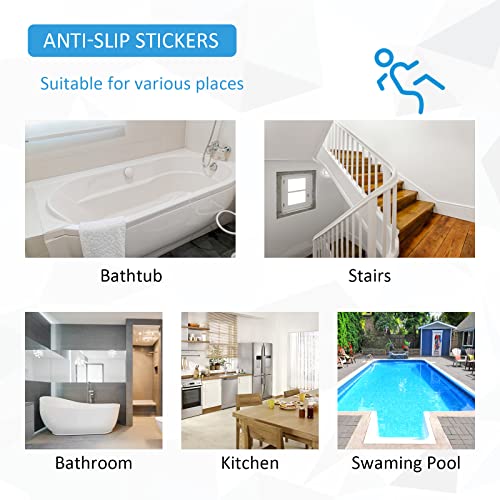 Bluearks Kit de Pegatinas Antideslizantes, Tiras de Seguridad Antideslizantes para bañera, Tiras de Pegatinas para baño, escaleras, Piscinas (24 Piezas) Transparente