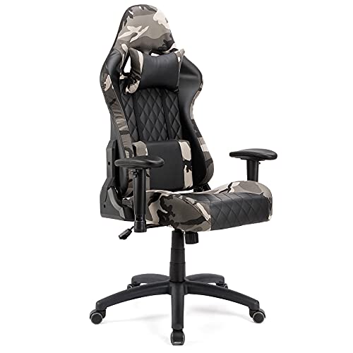 BlueOcean Furniture - Silla para juegos, silla de escritorio ergonómica para oficina, altura ajustable, giratoria, con almohadilla lumbar y de cabeza para adultos Camuflaje