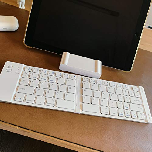 Bluetooth 3.0 Mini Teclado Inalámbrico Plegable de Inglés,Blanco,Multiuso Compatible con Android, Windows, iOS,Smartphone