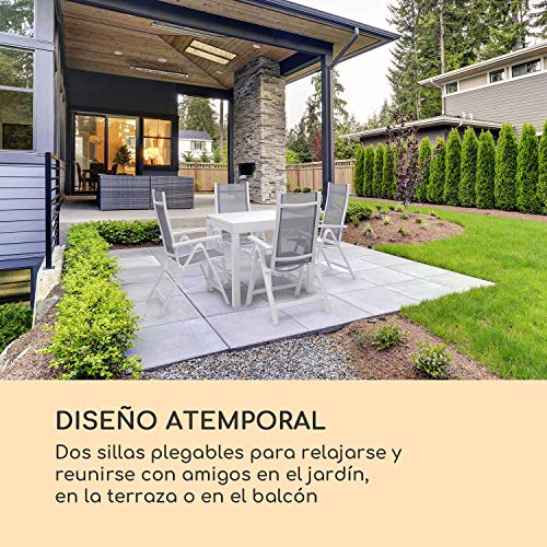 Blumfeldt Cádiz Garden Chair - Dos sillas de jardín, Plegables, Estructura Aluminio, Protección Pintura en Polvo, Tela 2x2 MTS. de Secado rápido, Respaldo 7 Posiciones, Blanco/Gris Claro