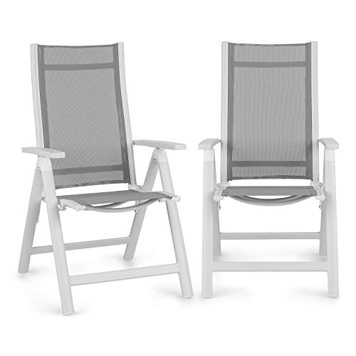 Blumfeldt Cádiz Garden Chair - Dos sillas de jardín, Plegables, Estructura Aluminio, Protección Pintura en Polvo, Tela 2x2 MTS. de Secado rápido, Respaldo 7 Posiciones, Blanco/Gris Claro