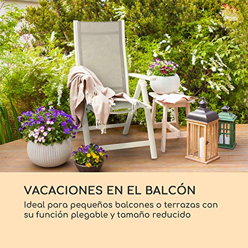 Blumfeldt Cádiz Garden Chair - Dos sillas de jardín, Plegables, Estructura Aluminio, Protección Pintura en Polvo, Tela 2x2 MTS. de Secado rápido, Respaldo 7 Posiciones, Blanco/Gris Claro