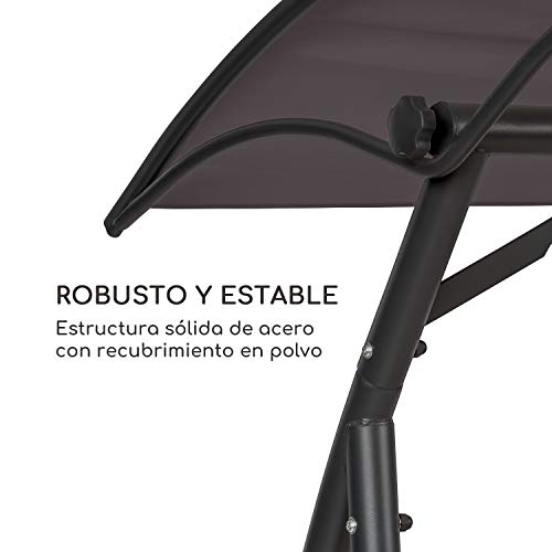 blumfeldt Marbella - Columpio balancín Hollywood, 3 plazas, Estructura Acero Revestido en Polvo, Cojines 8 cm Grosor, Fundas poliéster, Toldo arqueado, Protección UV, Respaldo reclinable, Gris