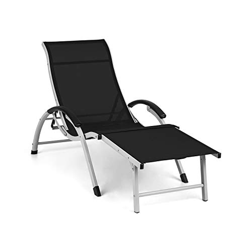 blumfeldt Sunnyvale - Tumbona para Exteriores, Respaldo reclinable en 4 Alturas, Reposapiés Plegable, Material hidrófugo, PVC/Polyester, Reposabrazos de Espuma, Marco de Aluminio, Negro