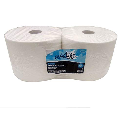 Bobinas de Papel Industrial de celulosa Blanco | Rollos de Papel Industrial de Pasta 100% Virgen | Bobina Papel Blanco | Pack de 2 bobinas de Papel | Acabado Laminado | 1,6 kg | Marca Práctiko